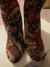 Vintage Diba Tilda Velvet Multicolor Shimmer Paisley Print Knee High heel Boots
