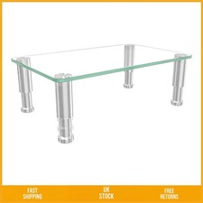 Image of Ergonomic Height Adjustable Tempered Glass Monitor Riser Desktop Stand 1 Pack