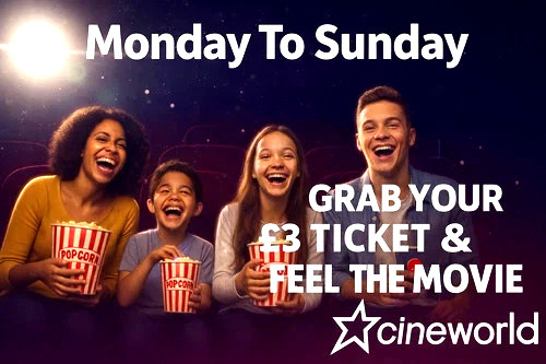 2 x Code - £3 Cineworld Ticket *E-Code* Mondays-Sundays - Quick Delivery
