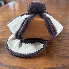 Vintage 40s 50s Macy  s Handmade Italian Wool Leather Cap Hat