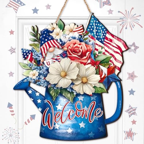как выглядит 4th of July Door Decor Wooden Hanging Sign Independence Day Memorial Patriotic фото