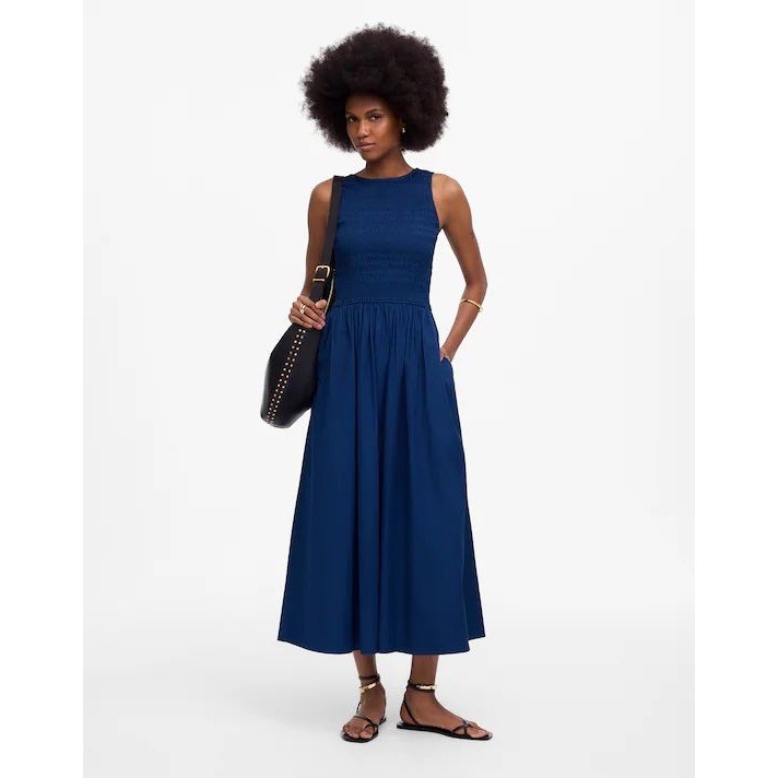 Madewell The Melody Scoopback Smocked Midi Dress Indigo Blue Moon Sleeveless  XS | eBay
