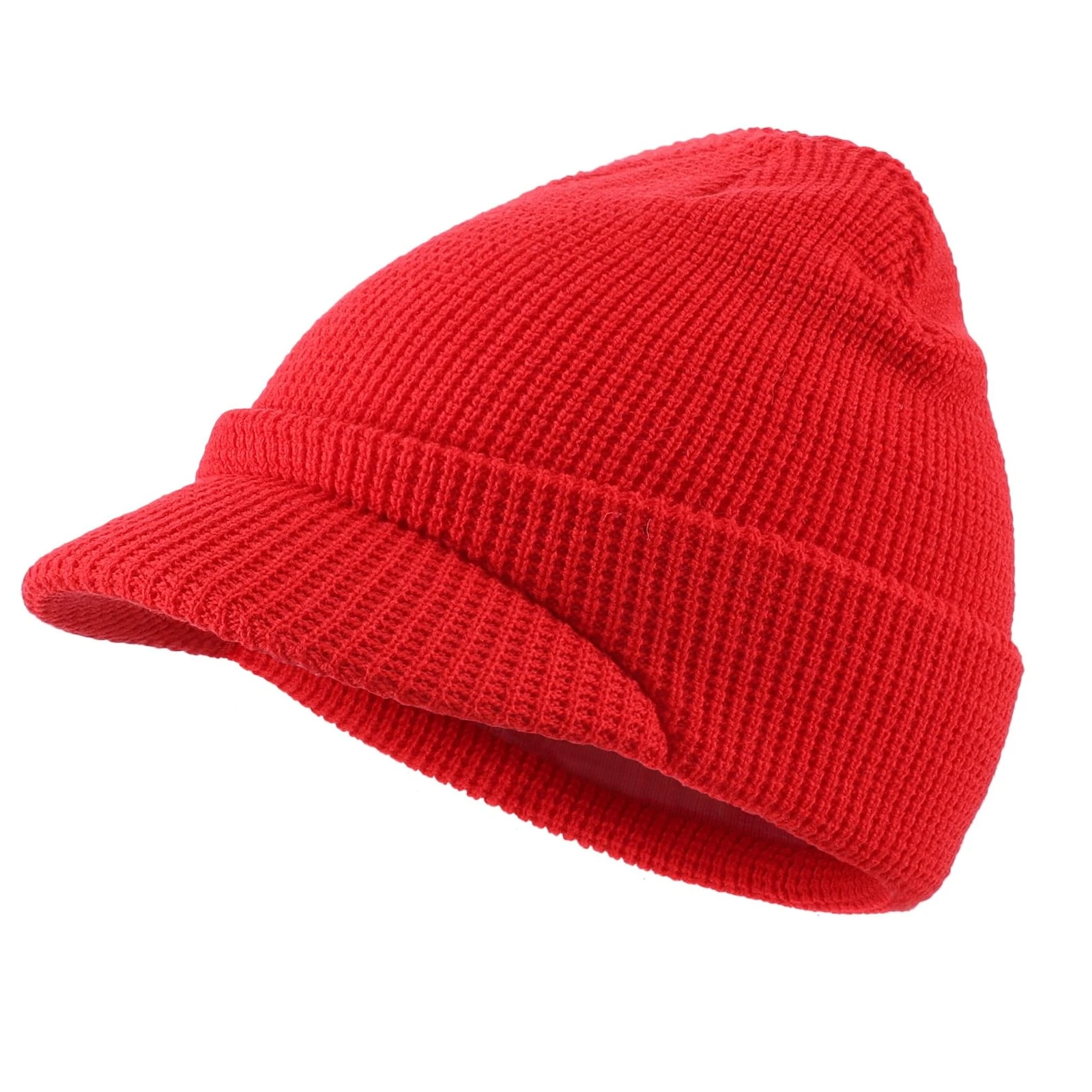 Mens Wool Blend Winter Hat DoubleLayer Knit PreCurve Visor Beanie Cap