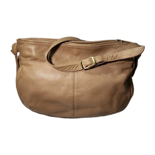 Brio Soft Leather Shoulder Bag Beige Taupe Tan Handbag Purse Hobo Vintage - Picture 2 of 18