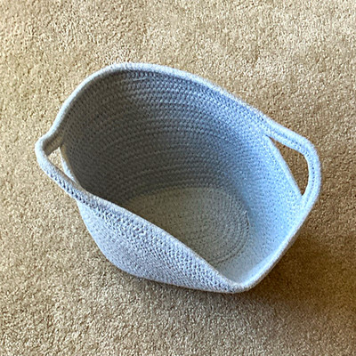 Gray Woven Oval Storage Basket, Textured Solid Finish, Freestanding Handles
