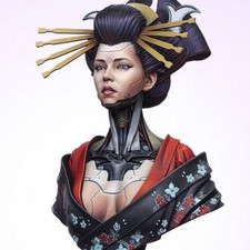 1/10 Scale Cyber Geisha Bust Model Sci-Fi Resin Figure Kit Collector Statue