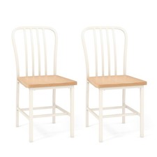 Dining Chairs Set of 2 High Back Navy Chairs Metal Frame Footrests Kitchen White