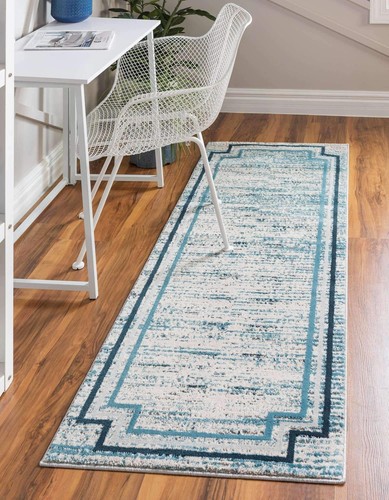 Oasis Collection Area Rug - Fountain (2' x 6' Runner, Blue/ Ivory)