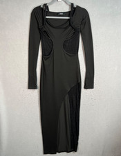 Cider Womens Long Sleeve Black Asymmetric Bodycon Dress Size Small