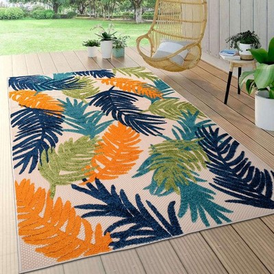 Rugshop Outdoor Rug 5x7 Tropical Floral Modern Indoor/Outdoor Rugs Patio Carpet