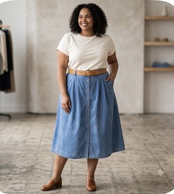 Cato Est.1946 Woman Denim Midi Skirt Blue Snap Front Pockets Plus Size 22W