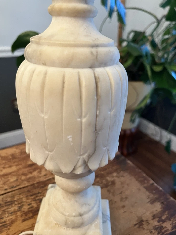 Vintage Neoclassical Italian Carved Art Alabaster Marble Urn Table Lamp - Image 3 of 4