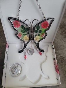 Butterfly Suncatcher Gift for Sister Hanging Butterfly with Real Flowers Unique 
