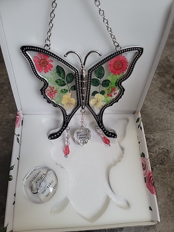 Butterfly Suncatcher Gift for Sister Hanging Butterfly with Real Flowers Unique 