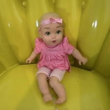 Baby Doll Girl, Blonde Straight Hair, Pink Outfit, Bib, Soft Body