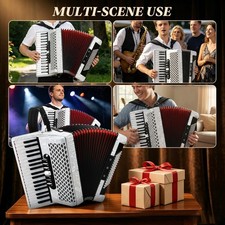 Accordion 37 Key 96 Bass Piano Style, Lightweight Portable w/Adjust Backpack