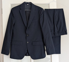 M&S Men’s Navy Blue Slim Fit 2 Piece Suit 36" Short Jacket W30"Reg Trousers
