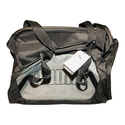 PUMA Grey Black Duffel Gym Bag Polyester Zip Adjustable Strap 3 Pockets
