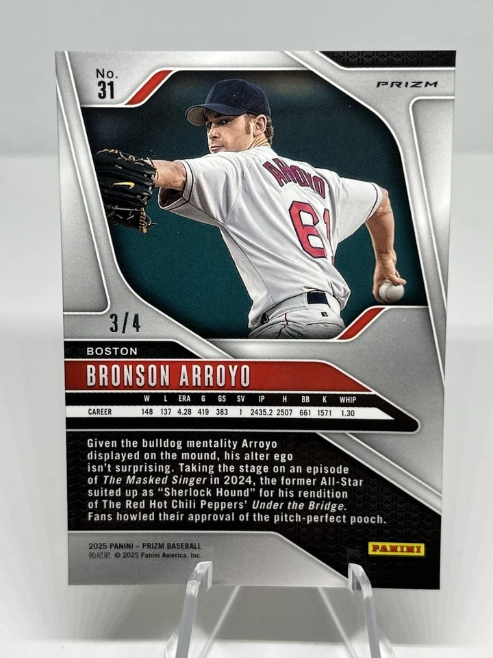 Tarjeta 2025 Panini Prizm Bronson Arroyo Oro Pandora 3/4 Medias Rojas #31 SSP Foto 2 de 2
