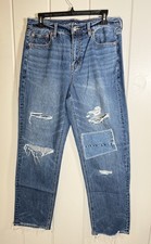 American Eagle Super High-Rise ANKLE Straight Jeans Women's 10 Long Distressed