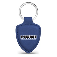 HEMI Powered Blue Shield-Shape Style Genuine Leather Key Chain