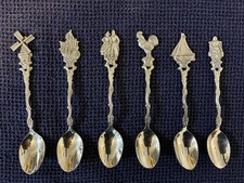 Georg Nilsson GERO x 6 Silver Plate Collectable Spoons Windmill Galleon Rooster