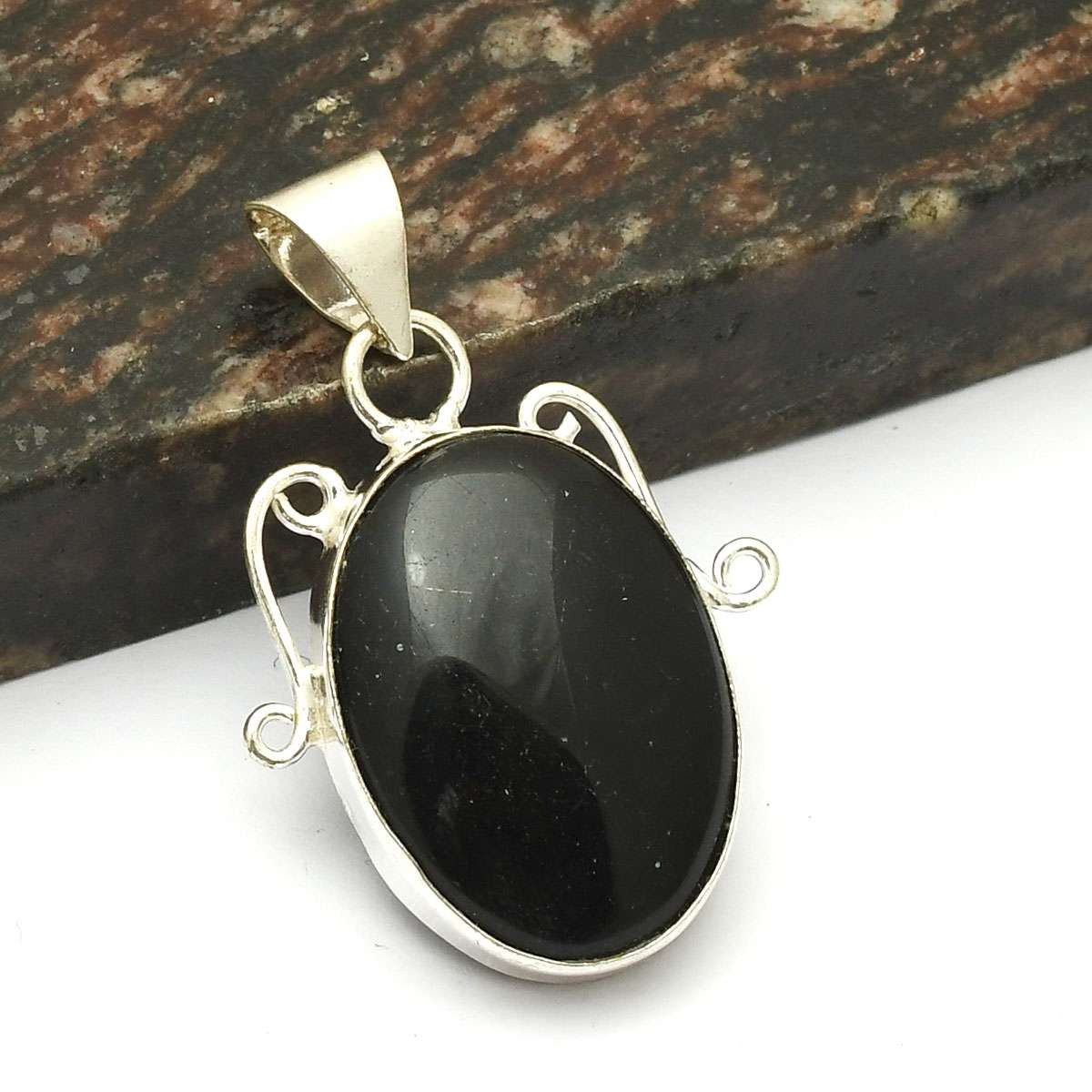 Black Onyx Gemstone Handmade Ethnic Pendant Jewelry Gift for Women 1.8