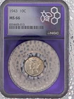 1943 Mercury Dime • NGC MS66 • 90% Silver • High Grade • Winged Liberty 10C