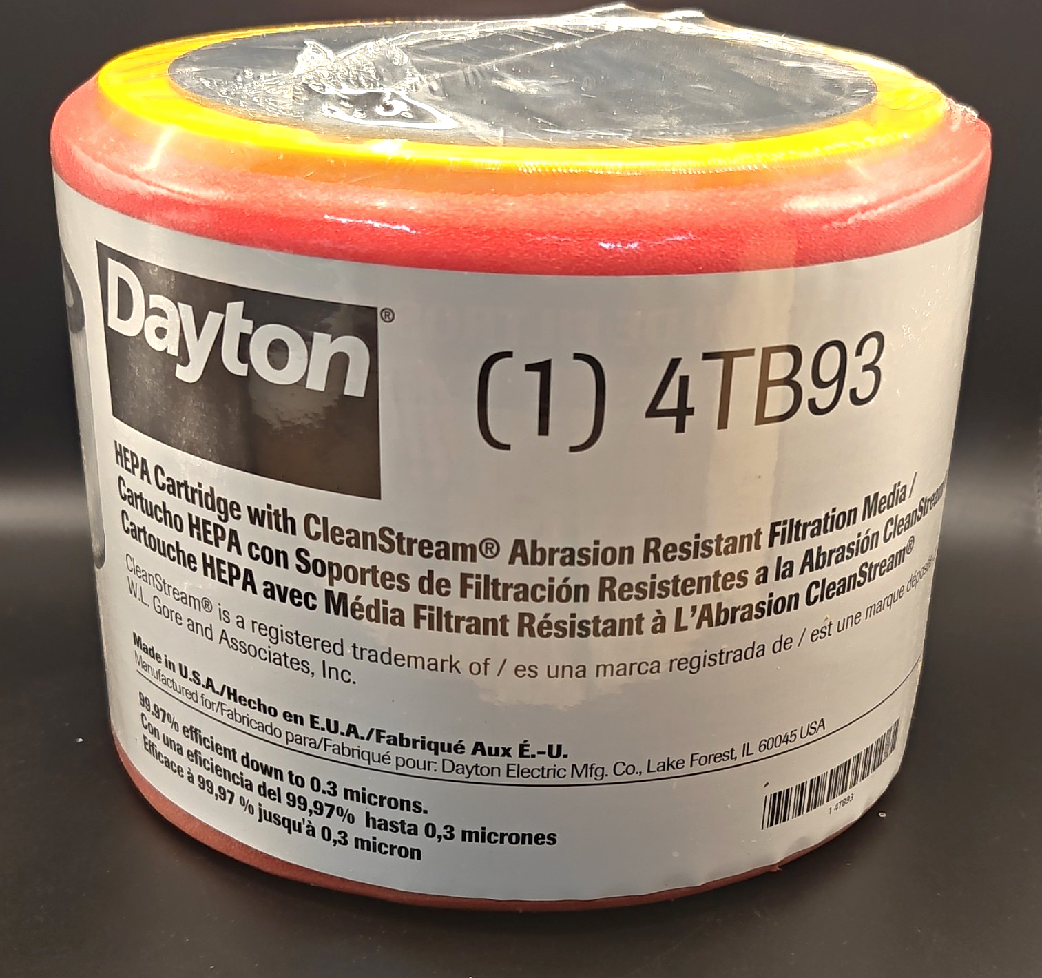 Dayton 4TB93 HEPA Cartridge Filter Red for Dayton Wet/Dry Vacuums 1-Pack