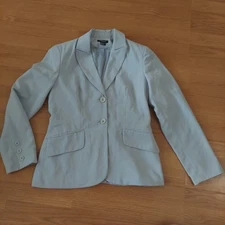 Boutique Europa Light Blue 2 Button Blazer Jacket W Subtle Pinstripe Sz 6