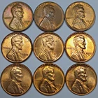 9 Lincoln Wheat Cents Uncirculated/Toned All Different Dates! (Lot#24)