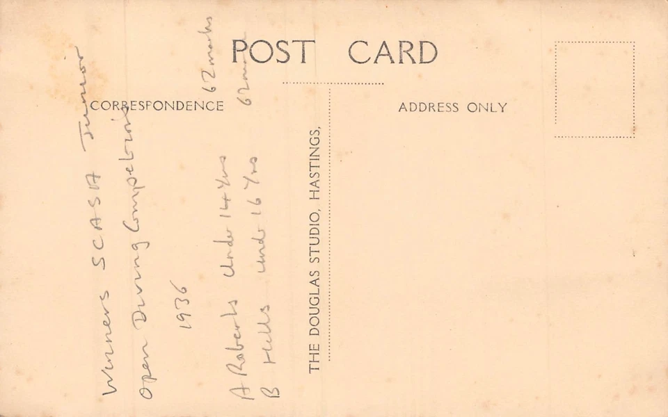 HASTINGS, 1936 - WINNERS SCASA JUNIOR OPEN DIVING COMPETITION ~ RPPC #252049 - Image 2 of 3