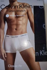 New Calvin Klein 3 Pairs XXL 44-46 2X Cotton Stretch Black Low Rise Trunk Briefs