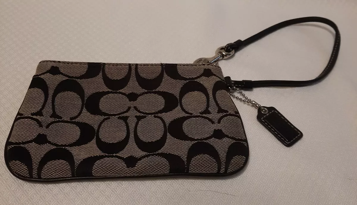 Authentic Coach Small Wristlet Gray and Black Logo Signature Wallet Coin  Purse