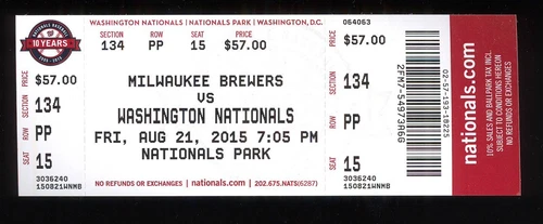 Trea Turner MLB Debut Ticket Stub 8/21/15