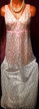 Vintage Victorian Sheer Antique Lace Nylon Nightie Negligee Gown XS S