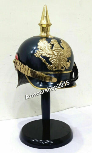 Steel & Brass Officer Helmet Spike WWI German Pickelhaube Prussian With Stand - Picture 1 of 4