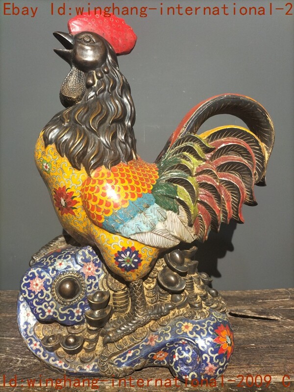 Ancient China bronze Cloisonne Feng Shui animal Cock Rooster