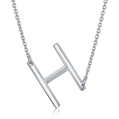 Sterling Silver Sideways H Initial Necklace UK