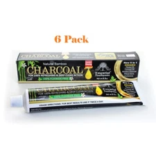 6 Pack Charcoal Toothpaste, Natural & Organic Formula, Fluoride Free