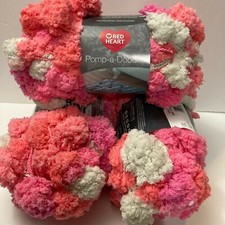 Red Heart Pomp A Doodle Jumbo Yarn Sherbet Pink White 3 Skeins Crafts Knitting