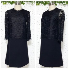 Dolce & Gabbana Flower Floral Lace Paneled Mid Sleeve Dress 36 Black