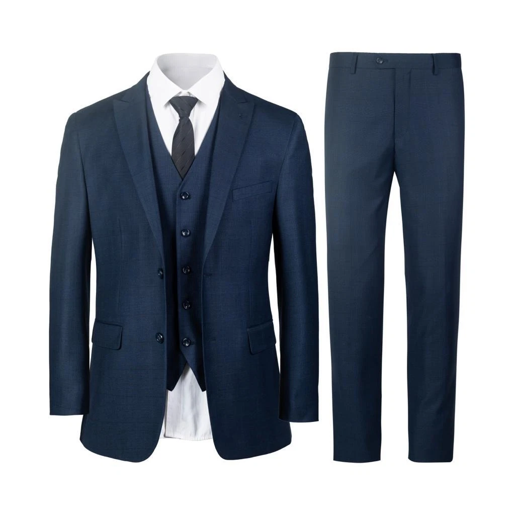 Men's Suit Pants Vest Blazer Dark Navy Solid 3Pcs Slim Notched Lapel #1668