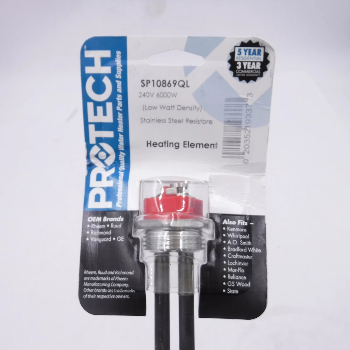 Rheem Protech SP10869QL Water Heater Element 240V/600W fits XE50T10HD50U0 |  eBay