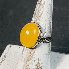 Natural Amber Ring with 925 Sterling Silver Setting Adjustable Ring Size