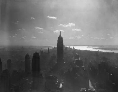 The Empire State Building A View Looking South Sun Sets Over Midto- Old Photo