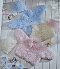 (315) Knitting Pattern - Baby/Girl's Loopy Jacket Gilet & Hat 12"-22" /Prem-3 Yr