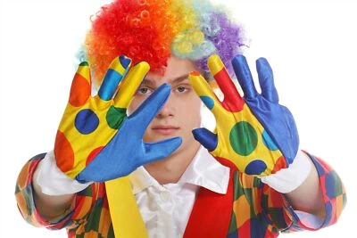 Gants Carnaval Fasching Clown Bleu Jaune Multicolore À Pois Hommes Femmes K0807 - Photo 1/4