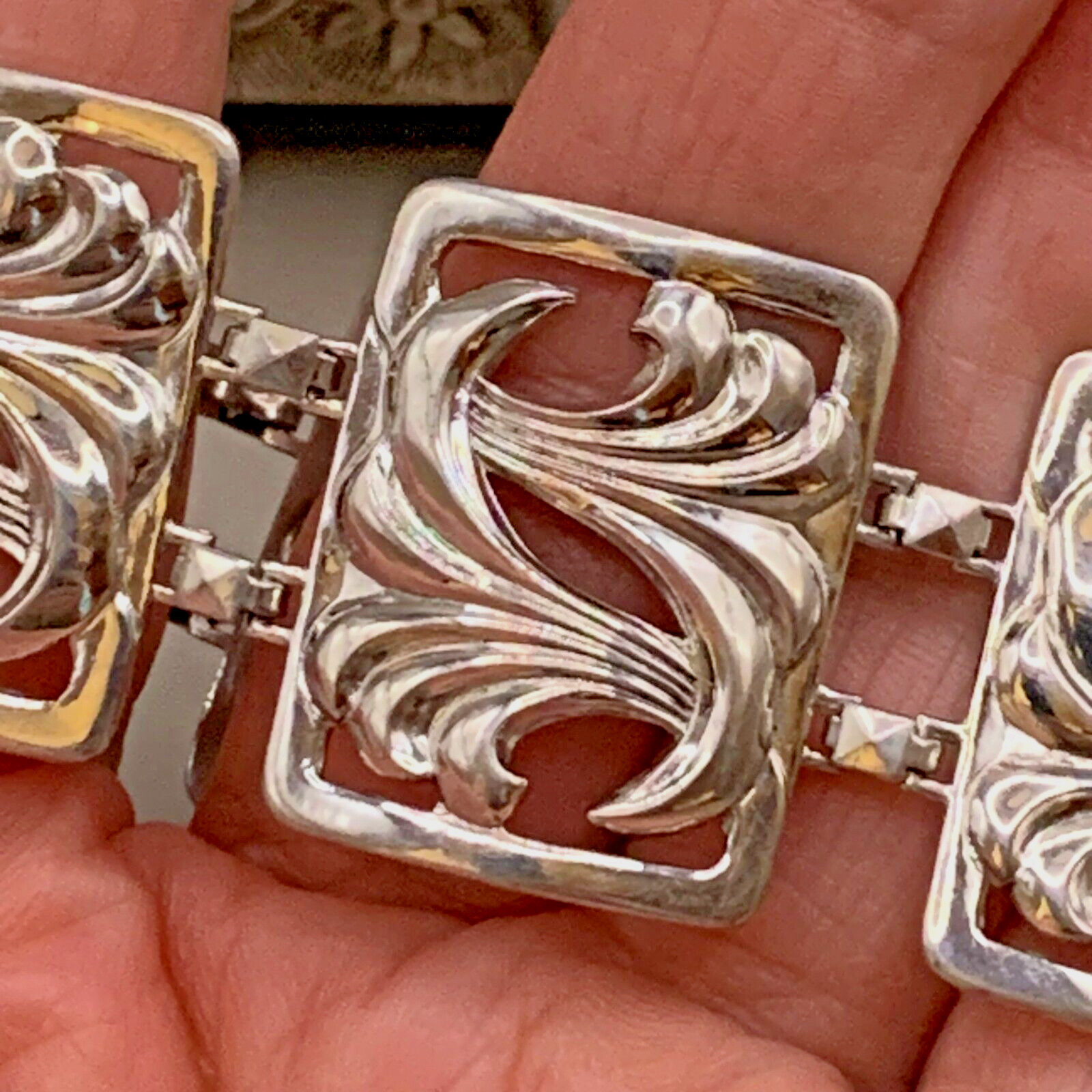 Repousse Openwork Panel Sterling Silver Wave Vtg … - image 4