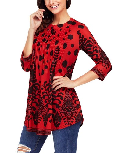 Women's 3/4 Sleeve Floral Tunic Tops Loose Blouse Button up Shirts - Picture 17 of 26